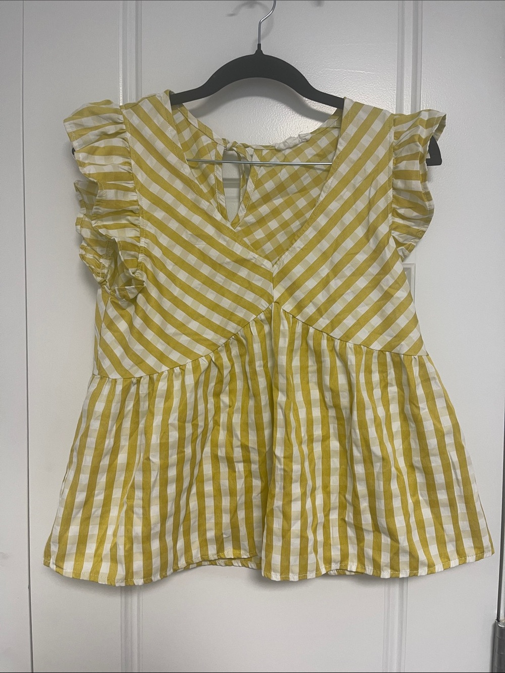 Flutter Sleeve Yellow Stripe Peplum Blouse